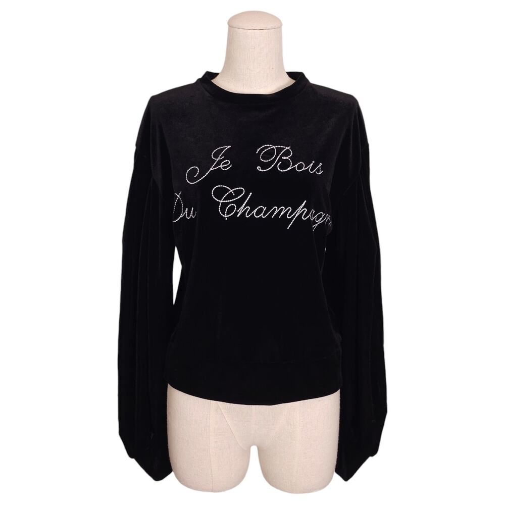 Misa Je Bois Du Champagne Velvet Sweatshirt Embroidered Black Sz Extra Small